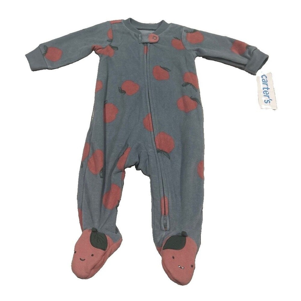 Baby Girl Apple Print Loose Fit Long-Sleeve Sleep & PlayPajamas Blue Size 3M